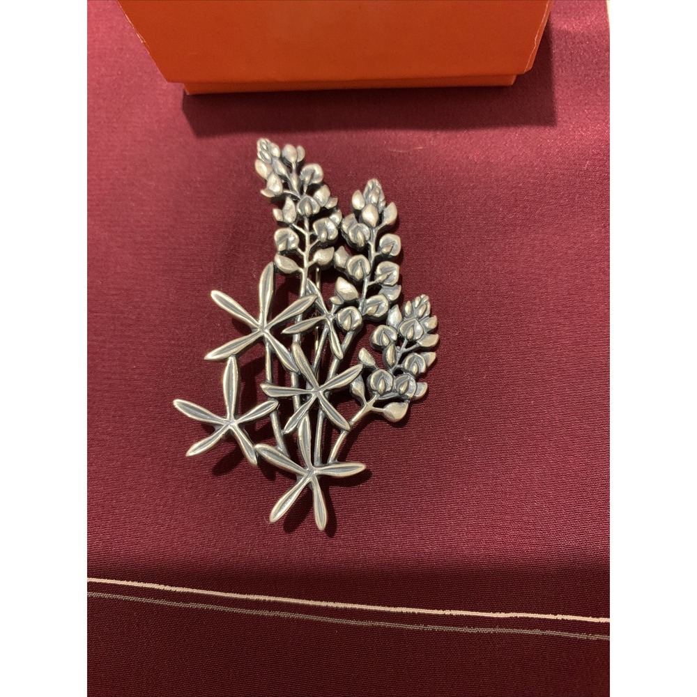 Retired James Avery LARGE Texas Bluebonnet Brooch Pin 2.25" Approx. 925 Silver - Picture 2 of 6